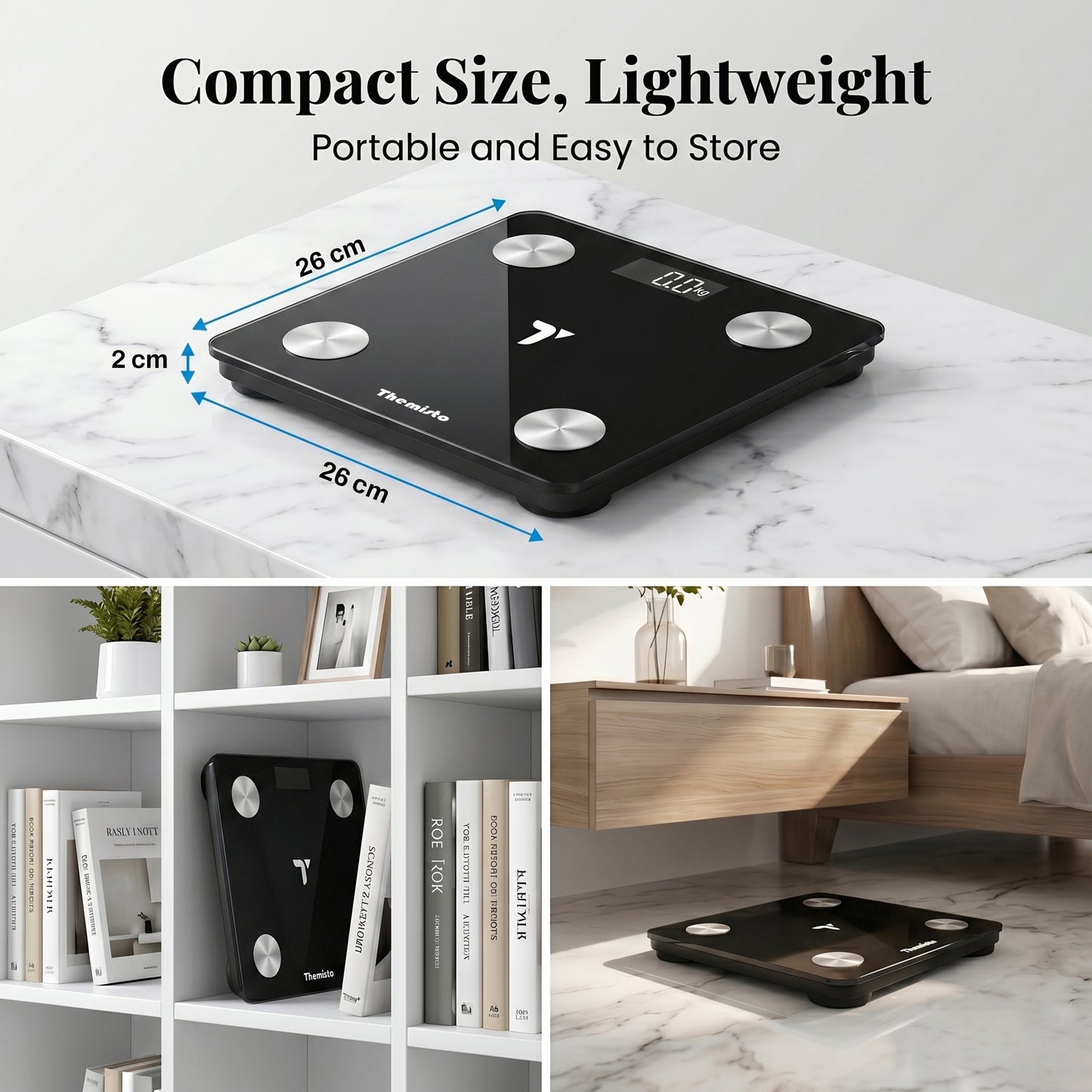 Themisto TH-WS100 Smart Body Weight Scale | Bluetooth App Sync |17 Body Parameters | Multi User Support | Accurate Tracking Ideal for Home and Gym Fitness | Black