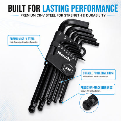 THEMISTO TH-T113S 13 Pcs SAE Hex Key Set | Inch Allen Key Set | L-Shaped Hex Wrenches | SAE Size Set with Storage Holder