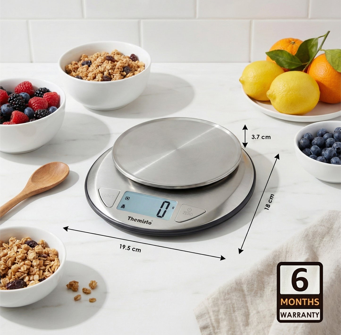 Themisto TH-WS20 Digital Kitchen Weighing Scale Stainless Steel (5Kg)