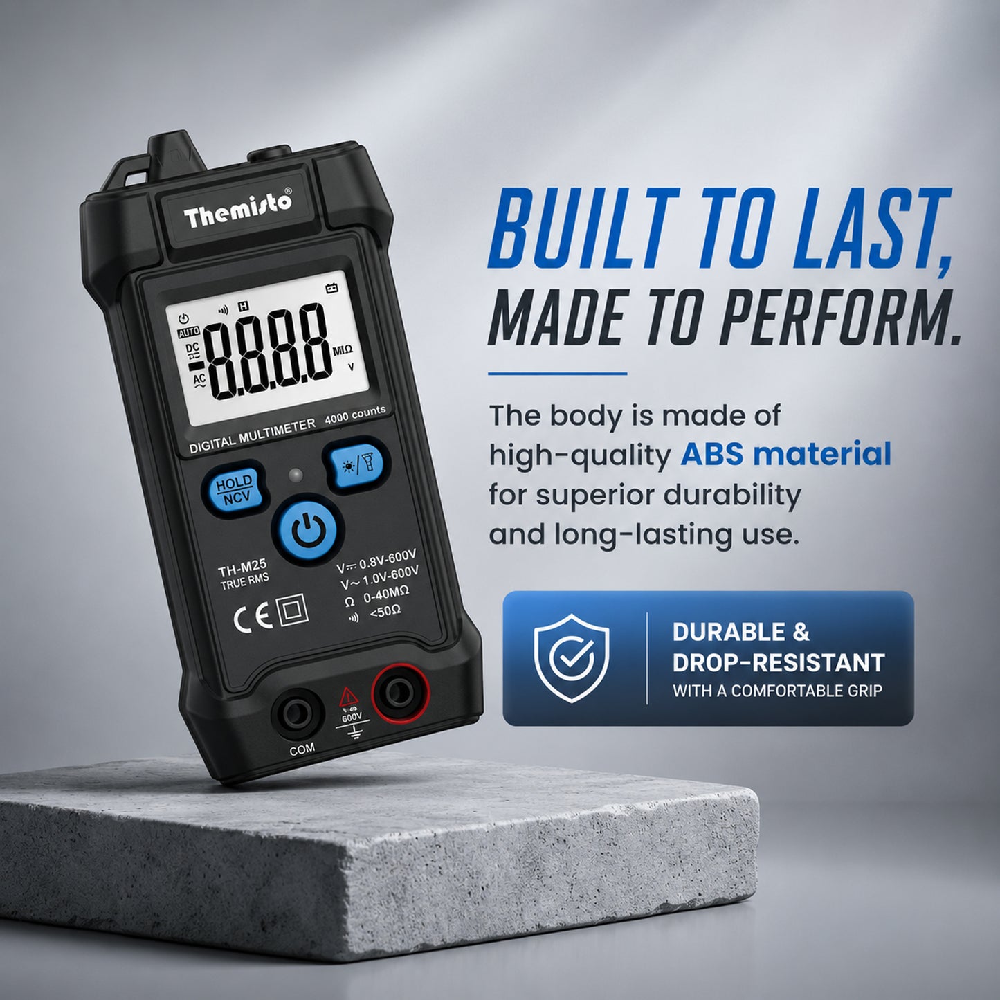 Themisto TH-M25 Digital Smart Multimeter | True RMS | 4000 Counts | Auto Detection | NCV Live Wire Detection | AC/DC Voltage Tester | Resistance & Continuity Tester | Backlit LCD Display