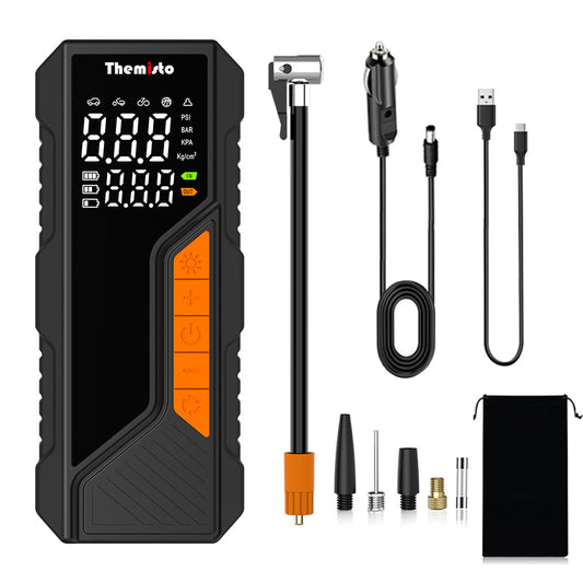 Themisto TH-TY04 Cordless Tyre Inflator 150 PSI, Dual Mode (6000mAh Battery & 12V Port), Pressure Gauge & LED SOS flashLight I Portable Air Compressor I Car, Motorcycle, Bicycles & Other Inflatables