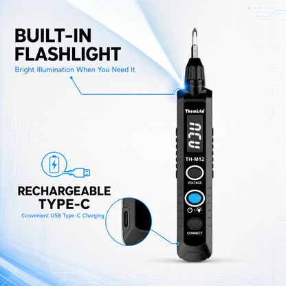 Themisto TH-M12 Digital Voltage Tester | LED Display | Voltage & Continuity Tester| Electrical Test Pen | Compact Handheld Voltage Tester