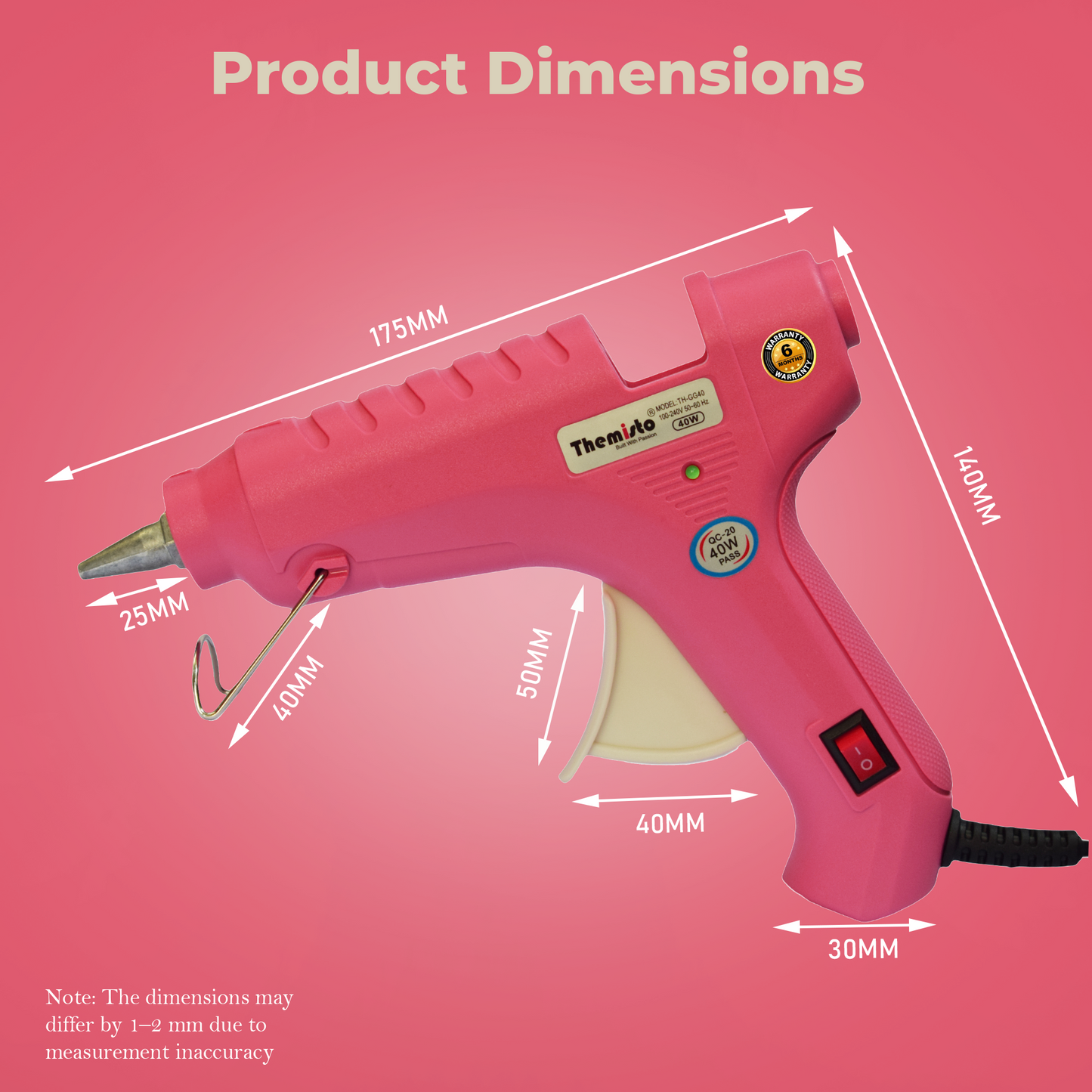 Themisto 40W Anti-Drip Glue Gun with 5 Piece Sticks (Pink)