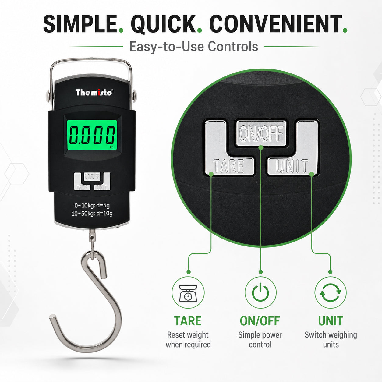 Themisto TH-WS01 Digital Hanging Luggage Scale | 50kg Portable Travel Weighing Scale with LCD Display (Black)