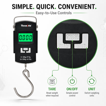 Themisto TH-WS01 Digital Hanging Luggage Scale | 50kg Portable Travel Weighing Scale with LCD Display (Black)