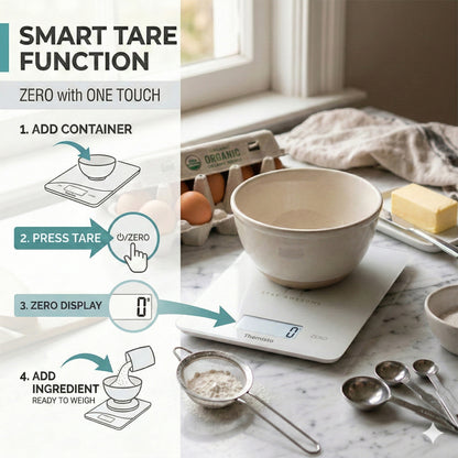 Themisto TH-WS19  Digital Kitchen Weighing Scale With Touch Screen Controls | Max Capacity 5kg | Tempered Glass | Tare Function