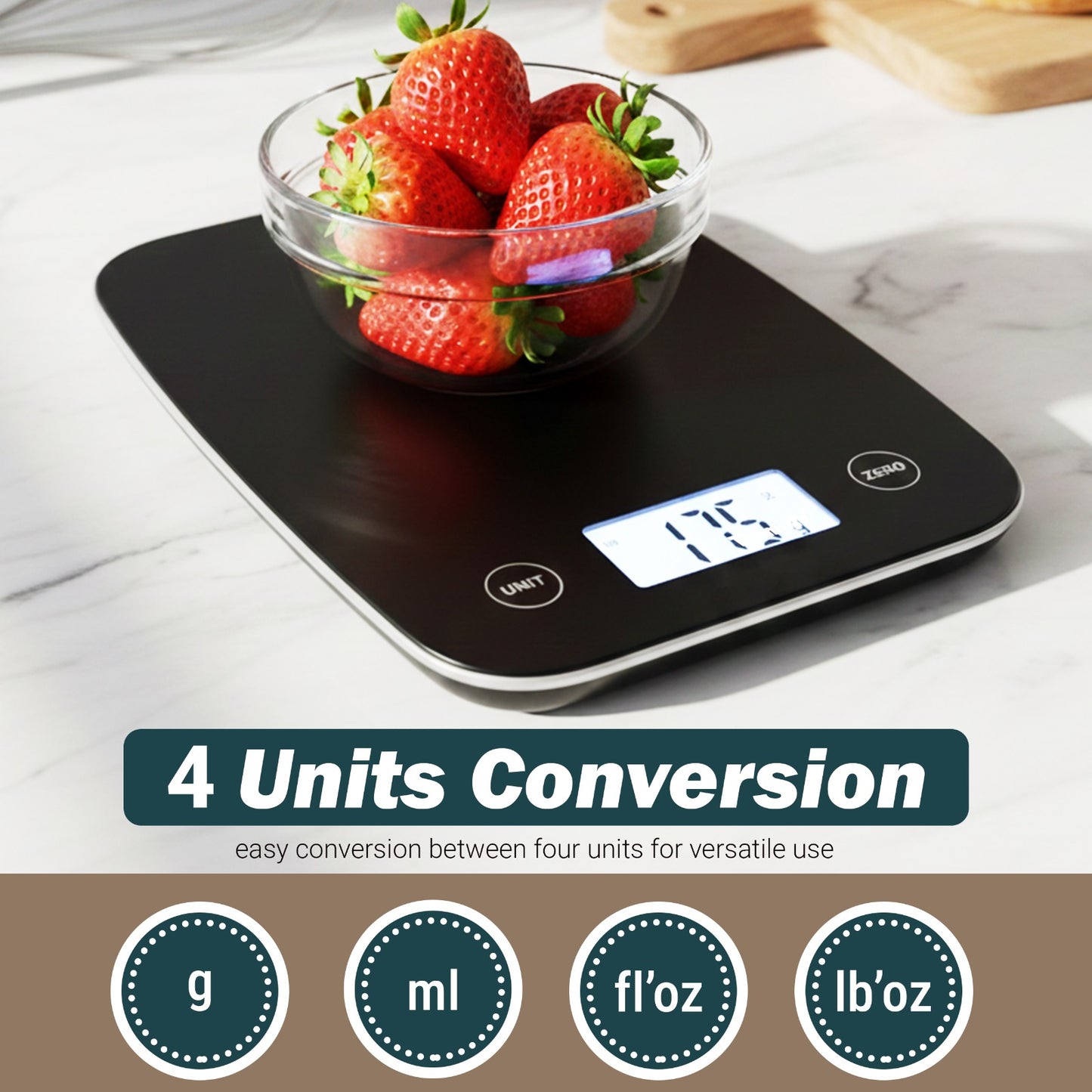 Themisto TH-WS18  Digital Kitchen Weighing Scale With Touch Screen Controls | Max Capacity 5kg |Black Matte Finish | Tare Function