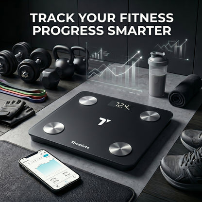 Themisto TH-WS100 Smart Body Weight Scale | Bluetooth App Sync |17 Body Parameters | Multi User Support | Accurate Tracking Ideal for Home and Gym Fitness | Black
