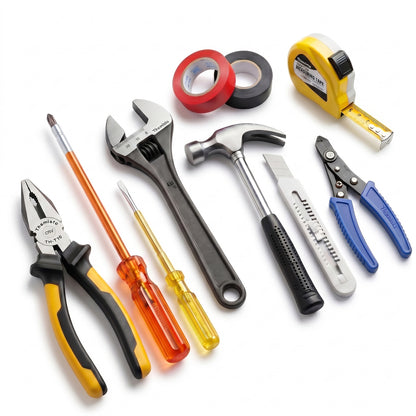 THEMISTO TH-TK04 | 10 IN 1 | Hand Tool Kit ( 8" Plier, 8" Wrench, 8" Hex Screwdriver, Electric Tester, Wire Stripper, Paper Cutter, 400g Claw hammer, 3m Measuring Tape, Black & Red Insulation Tape