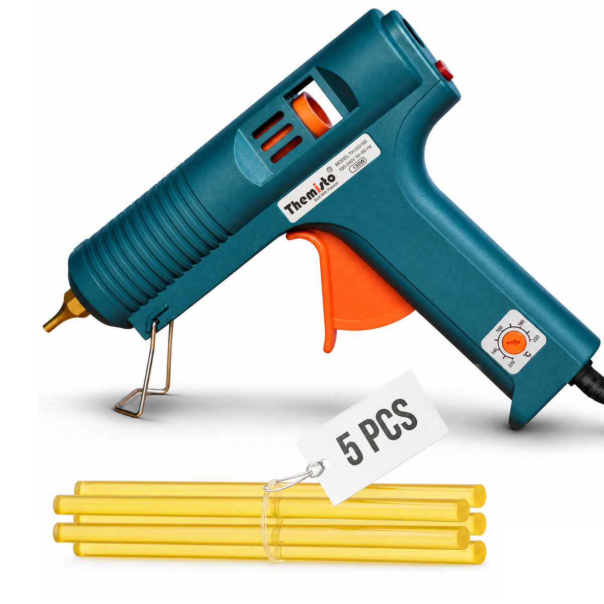Themisto (TH-GG150) 150 Watt Hot Melt Glue Gun With 5 Yellow Glue Sticks | Military Green