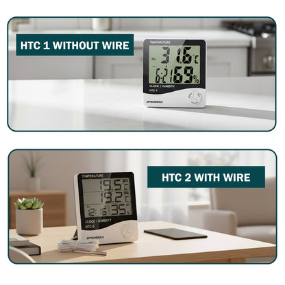 Aptechdeals HTC-1 Digital Hygrometer Thermometer Humidity Meter With Clock LCD Display