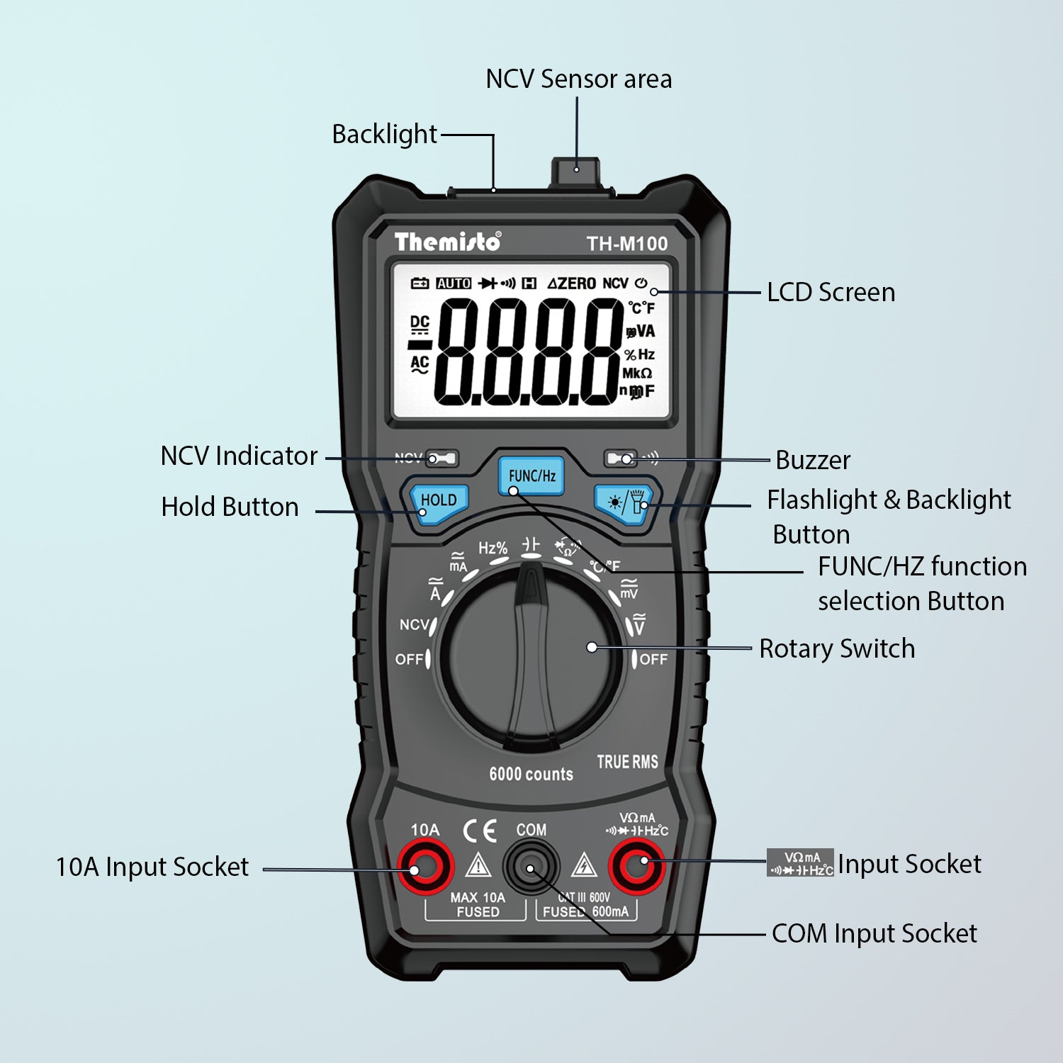 Tm100 Multimeter Themisto TH-M100 Auto Range Digital Multimeter (Black 6000 Counts ...