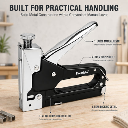Themisto TH-T50 Heavy Duty Staple Gun | Manual Hand Tacker | Adjustable Pressure | Steel Body | Quick Jam Release | Ideal for Upholstery, Wood, Furniture, Carpets & DIY Projects