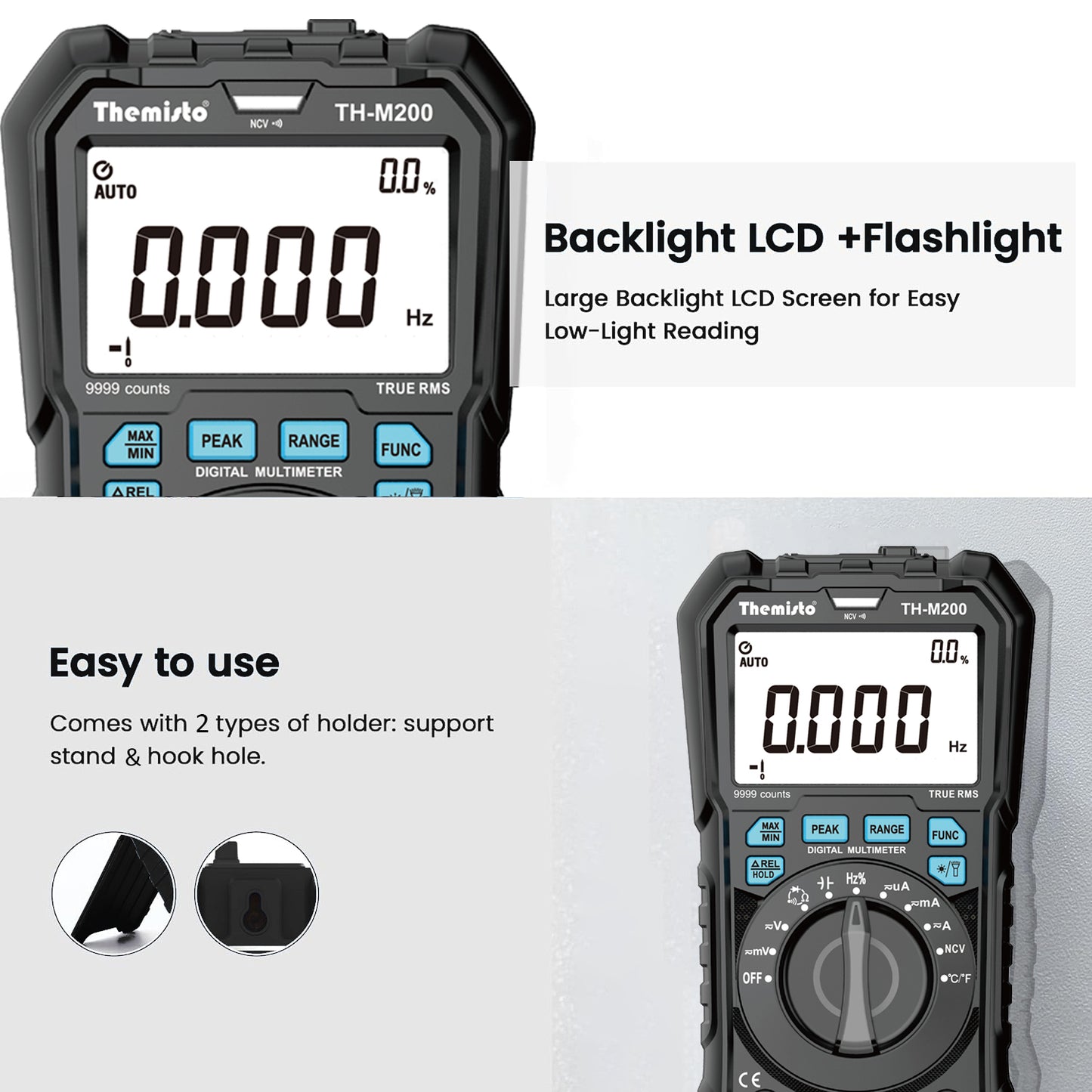 Themisto TH-M200 AC/DC Current, Autorange with Smart Input light Indication Digital Multimeter (Black 10000 counts)