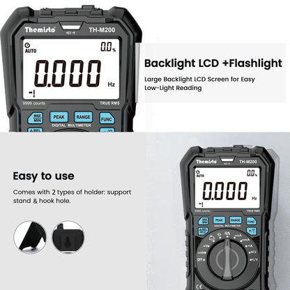 Themisto TH-M200 AC/DC Current, Autorange with Smart Input light Indication Digital Multimeter (Black 10000 counts)