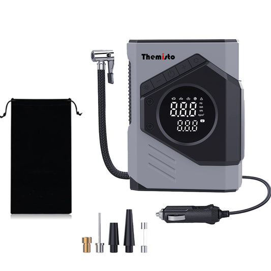 Themisto TH-TY03 Corded Tyre Inflator 12V DC - 150 PSI with Digital Tyre Pressure Gauge & LED Light I Portable Air Compressor I Car, Motorcycle, Bicycles & Other Inflatables