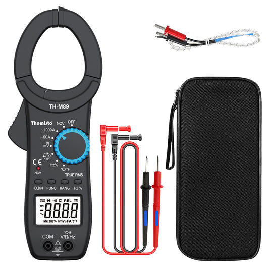 THEMISTO TH-M89 Auto Range True Rms Digital Clamp Meter (1000A,6000 Counts), Black