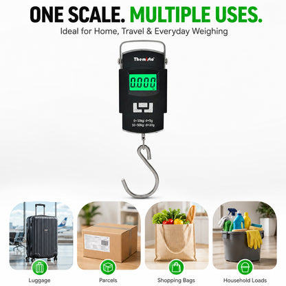 Themisto TH-WS01 Digital Hanging Luggage Scale | 50kg Portable Travel Weighing Scale with LCD Display (Black)