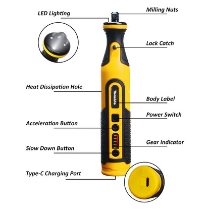 Themisto TH-RM102 Cordless Rotary Tool, Mini Grinder tool kit with 58 Accessories for DIY Crafts, Nail Art, Engraving with Variable Speed 8000-30000 RPM