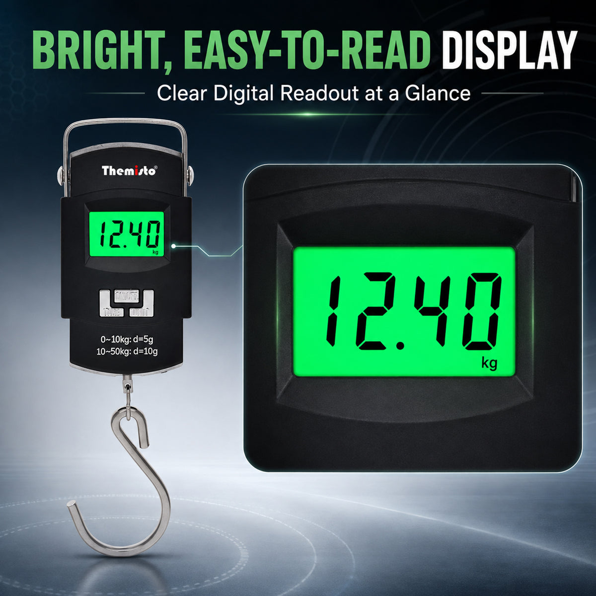 Themisto TH-WS01 Digital Hanging Luggage Scale | 50kg Portable Travel Weighing Scale with LCD Display (Black)