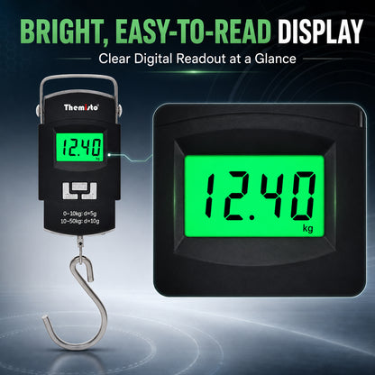 Themisto TH-WS01 Digital Hanging Luggage Scale | 50kg Portable Travel Weighing Scale with LCD Display (Black)