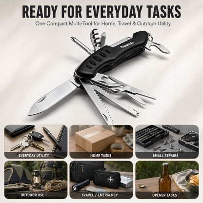 THEMISTO TH-T40 10 in 1 Multi Tool Pocket Knife, Folding Multi Functional Hand Tool with Knife, Saw, Scissors, Screwdriver, Bottle Opener, File & Corkscrew for Camping, Travel & DIY