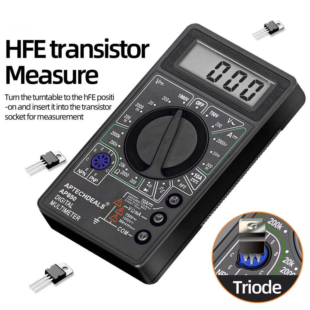 APTECHDEALS AP-850 AC/DC Voltage| DC Current | Digital Multimeter  (Black 2000 Counts)