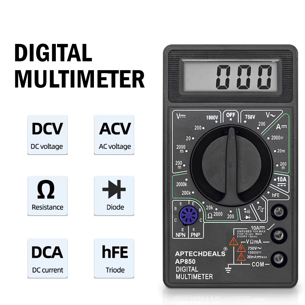 APTECHDEALS AP-850 AC/DC Voltage| DC Current | Digital Multimeter  (Black 2000 Counts)