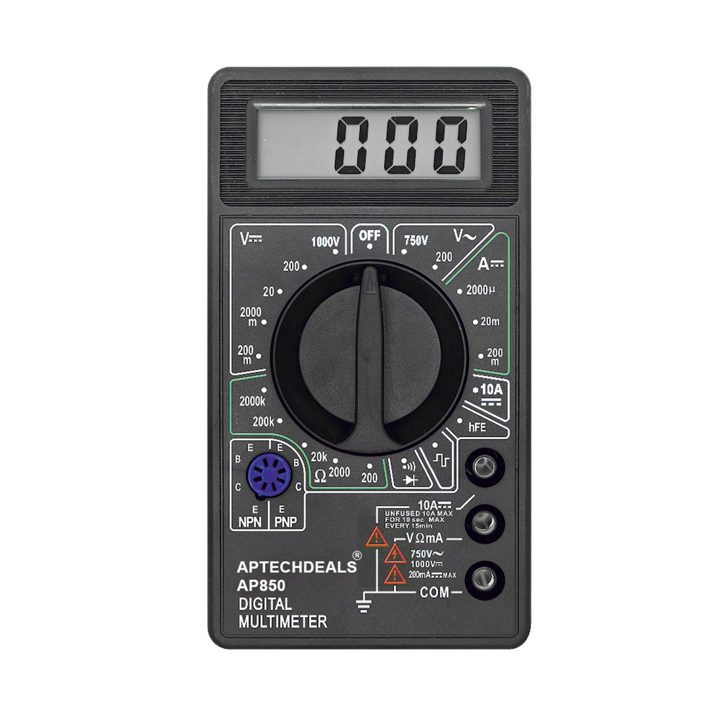 APTECHDEALS AP-850 AC/DC Voltage| DC Current | Digital Multimeter  (Black 2000 Counts)