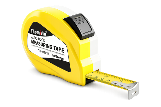 Themisto TH-MT03A 3m Auto Lock Measuring Tape | Steel Blade Tape Measure | 16mm Wide Scale | Easy Read Markings | One Button Retract | Wrist Strap | Belt Clip