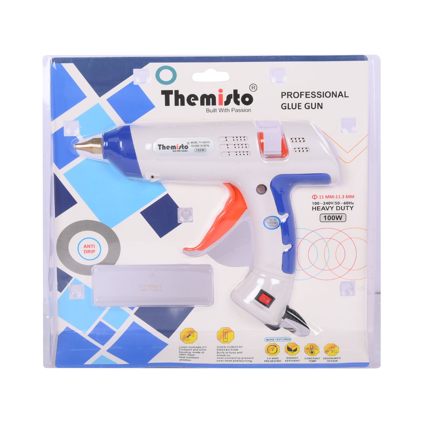 Themisto 100W Industrial Glue Gun With 5 Milky Super Strong Glue Sticks (100w)