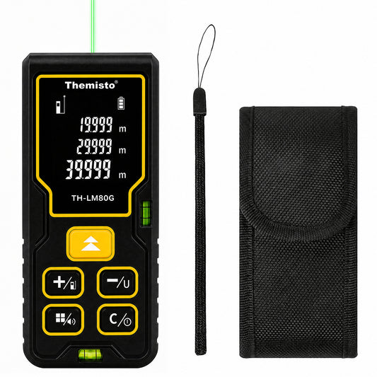Themisto TH-LM80G Laser Distance Meter | Green Laser | 80M Range | Dual Bubble Levels | Area, Volume & Pythagorean Measurement | Backlit LCD Display | Auto Calculation