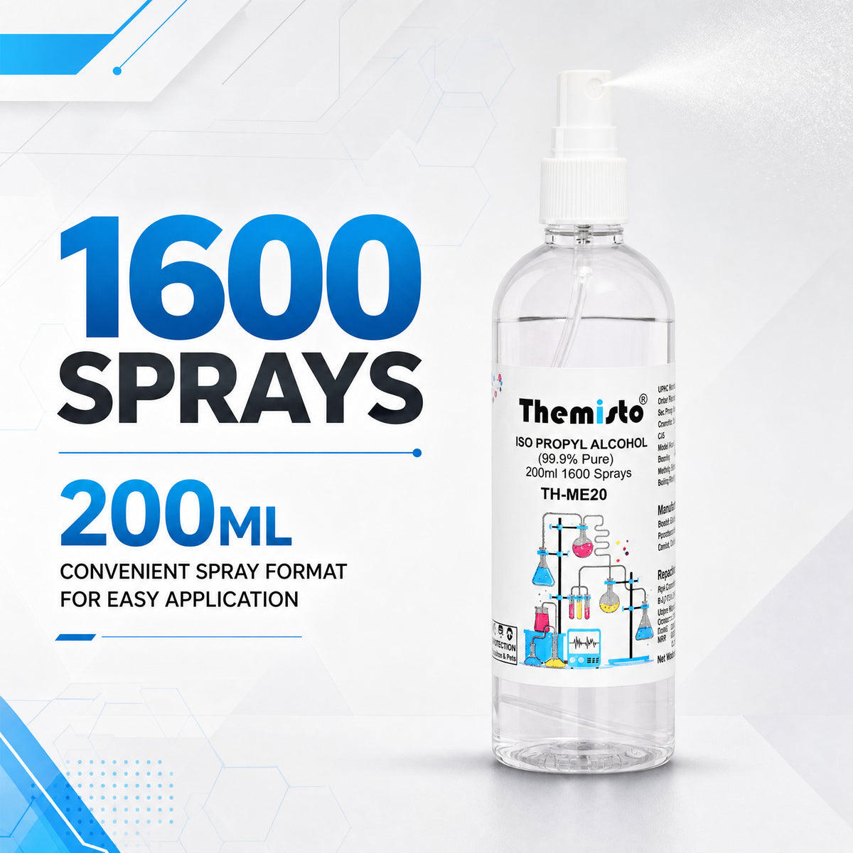 Themisto IPA ISO PROPYL RUBBING ALCOHOL Spray 200ml (99.9% Pure) (TH-ME20)