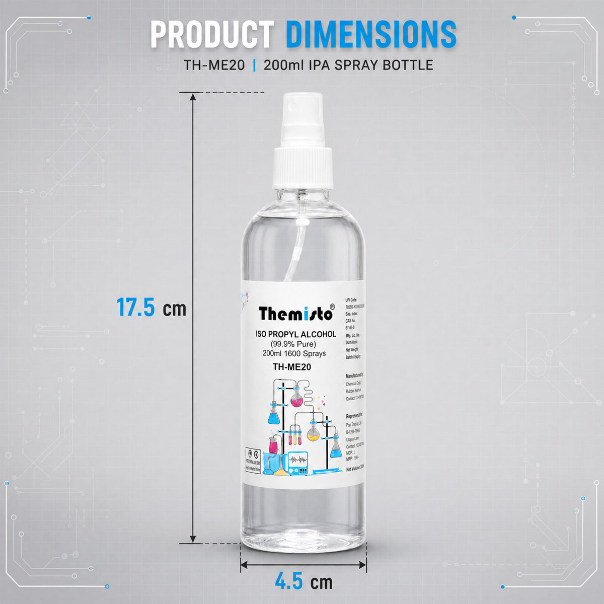 Themisto IPA ISO PROPYL RUBBING ALCOHOL Spray 200ml (99.9% Pure) (TH-ME20)