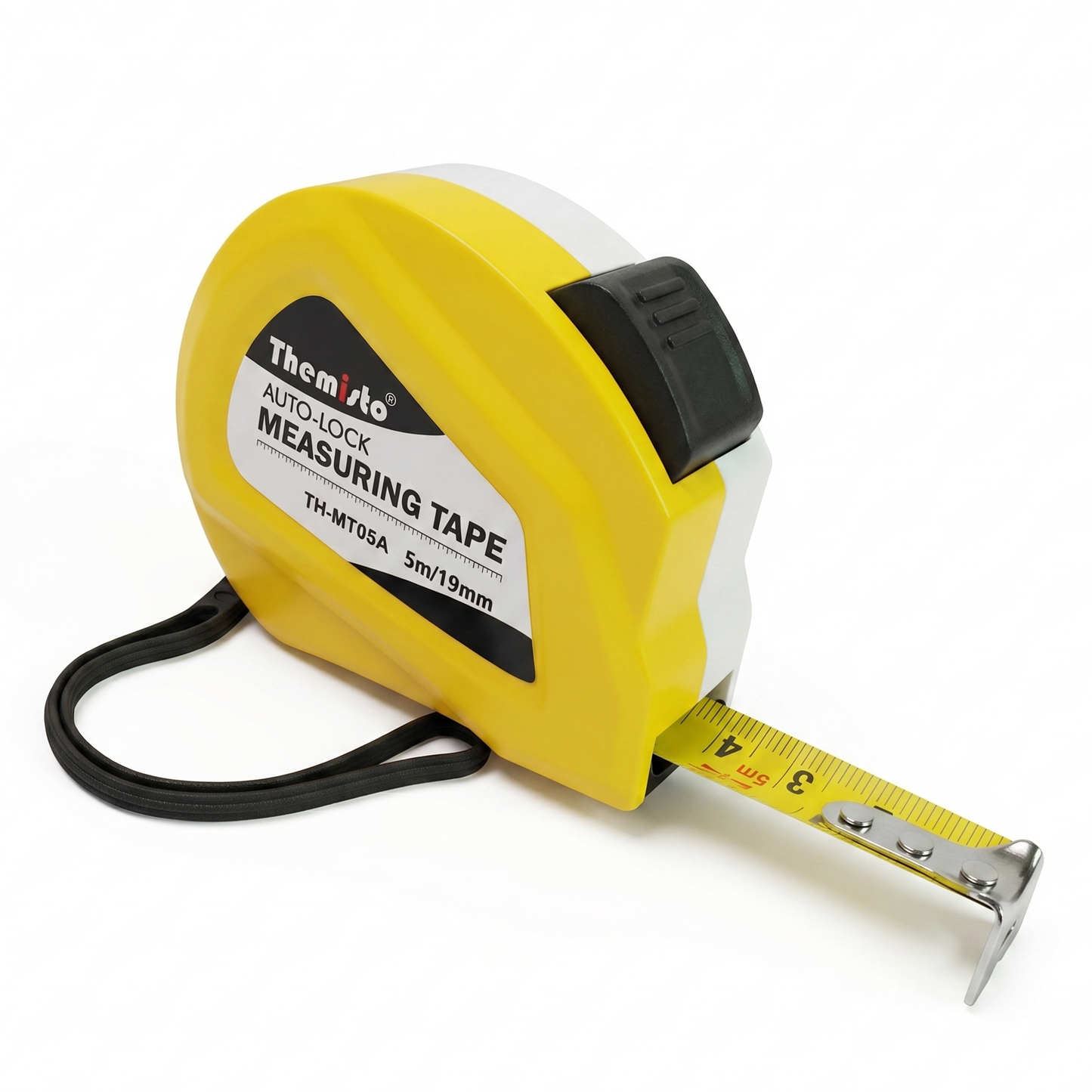 Themisto TH-MT05A 5m Auto Lock Measuring Tape | Steel Blade Tape Measure | 19mm Wide Scale | Easy Read Markings | One Button Retract | Wrist Strap | Belt Clip