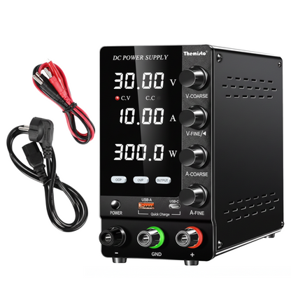 Themisto TH-SPS3010S Adjustable DC Bench Power Supply 0–30V 0–10A, Regulated Switching Power Source with 5V/2A USB Output, 300W High Precision Lab Power Unit