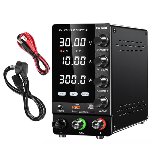 Themisto TH-SPS3010S Adjustable DC Bench Power Supply 0–30V 0–10A, Regulated Switching Power Source with 5V/2A USB Output, 300W High Precision Lab Power Unit