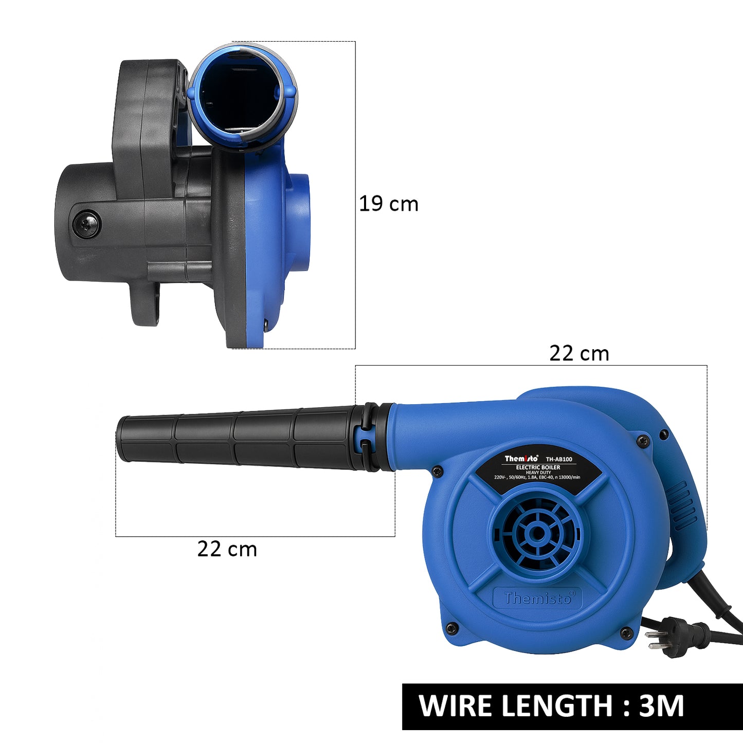 Themisto TH-AB100 650 Watt Air Blower Machine | 11000 RPM Heavy Duty Copper Armature Air Blower with Variable Speed| 3 Meter Long Wire