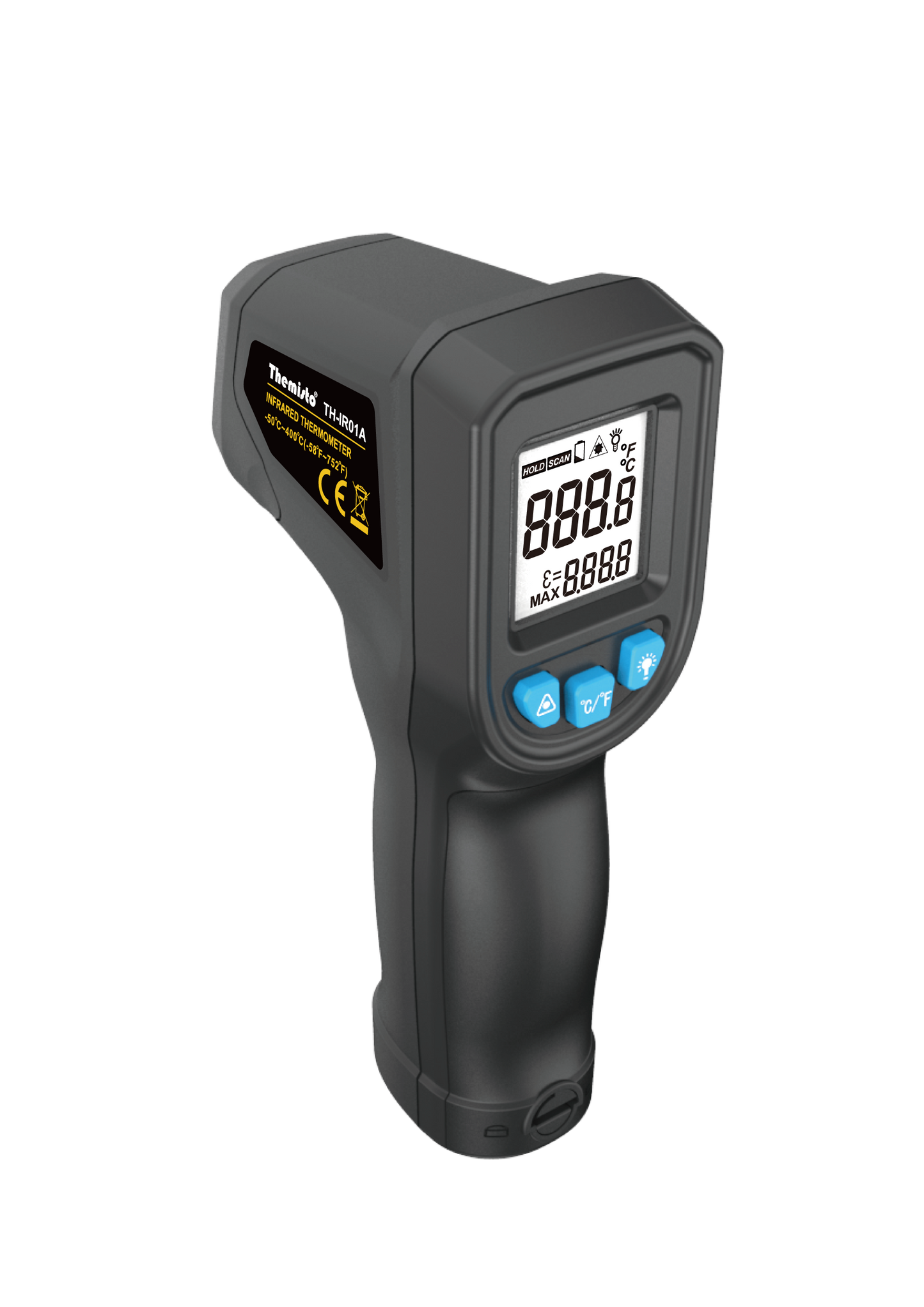 Themisto TH-IR01A Infrared Thermometer Gun | Non-Contact Laser Temperature Gun | -50°C to 400°C (-58°F to 752°F) | 12:1 D:S Ratio | Backlit LCD | °C/°F Switchable