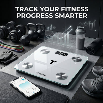Themisto TH-WS100 Smart Body Weight Scale | Bluetooth App Sync | 17 Body Parameters | Multi User Support | Accurate Tracking Ideal for Home and Gym Fitness | White