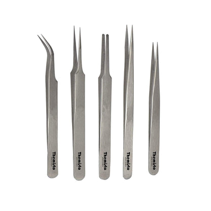 THEMISTO 5 in 1 Stainless Steel Tweezer Set (Stainless Steel)