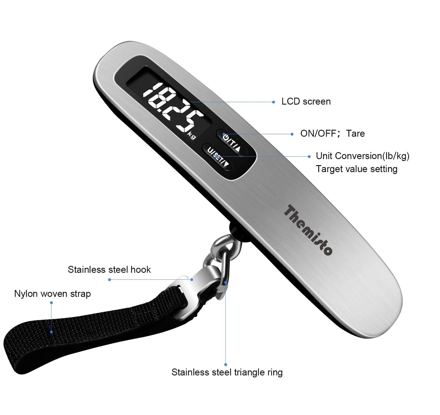 Themisto TH-WS10 Digital Luggage Scale with Target Value Setting (50kg)