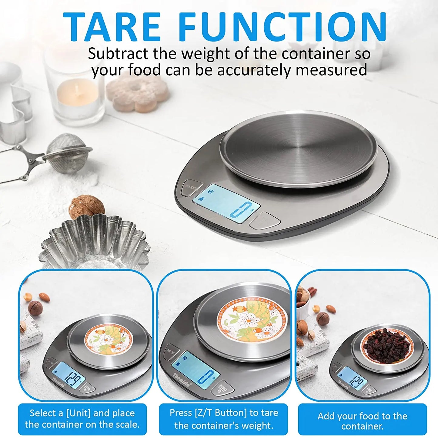 Themisto TH-WS20 Digital Kitchen Weighing Scale Stainless Steel (5Kg)