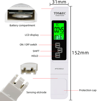 Aptechdeals TDS EC Meter/Digital TDS Meter with Temperature And Water Quality Measurement For Ro Purifier (TDS EC)